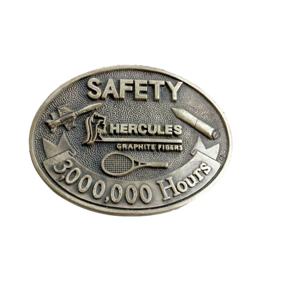 Hercules Graphite Fibers Brass Belt Buckle Special Ed. 3,000,000 Hours Safety